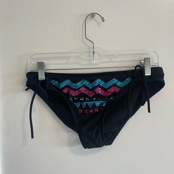 black multi-color sequin swim bottoms - Picture 1 of 4